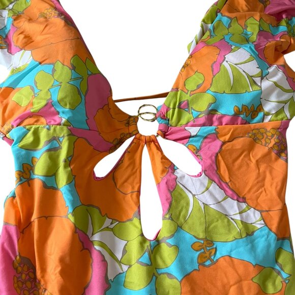 TRINA TURK Playa De Flor Plunge Maillot One-Piece Swimsuit Size 10 Floral Cutout - Picture 4 of 9